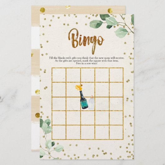 Popping Bottles Bingo Baby shower Games (Voorkant / Achterkant)