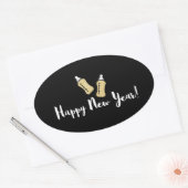 Popping Bottles Gelukkig Nieuwjaar Baby Aankondigi Ovale Sticker (Envelop)