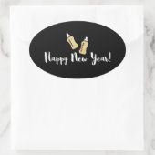 Popping Bottles Gelukkig Nieuwjaar Baby Aankondigi Ovale Sticker (Tas)