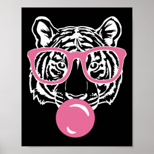 Popping Bubble Gum Tiger Smart Pink Gles Cat en T Poster