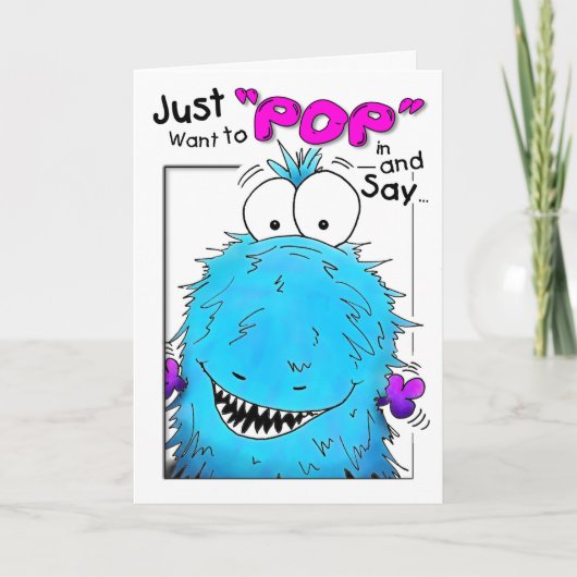 Popping by Blue Fuzzy Monster Verjaardag Kaart (Voorkant)