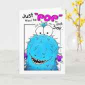 Popping by Blue Fuzzy Monster Verjaardag Kaart (Gele Bloem)