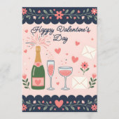 Popping Champagne Bottle & Hearts Valentine's Day Feestdagenkaart (Voorkant)