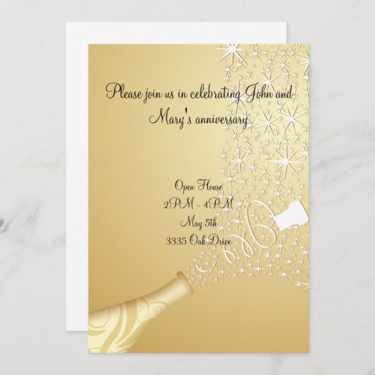 Popping Champagne Invitation in Gold Kaart (Voorkant / Achterkant)