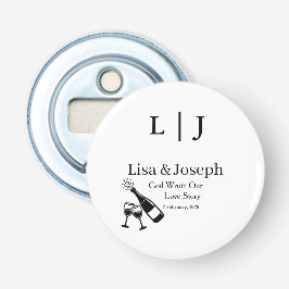 Popping Champagne &Toasting Glasses Party Wedding  Button Flesopener
