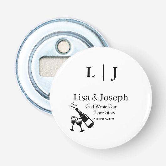 Popping Champagne &Toasting Glasses Party Wedding  Button Flesopener (Voorkant)