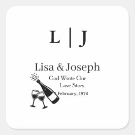 Popping Champagne &Toasting Glasses Wedding Party Vierkante Sticker