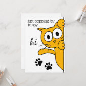 Popping door Hi Cat Flat Greeting zeggen Kaart (Voorkant / Achterkant in situ)