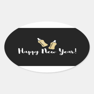 Popping flesjes Happy New Year Baby Announding Ovale Sticker