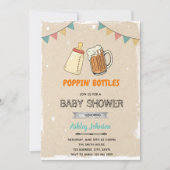 Popping flessen baby shower themauitnodiging kaart (Voorkant)