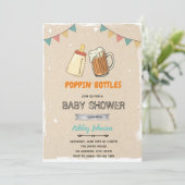Popping flessen baby shower themauitnodiging kaart (Staand voorkant)