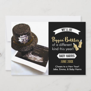 Popping flessen nieuwe jaaraankondiging Baby Feestdagenkaart