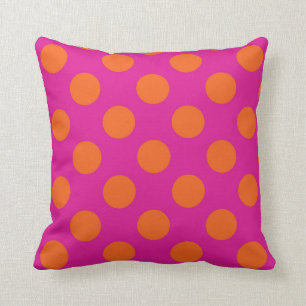 Popping roze en Oranje pokadots Kussen