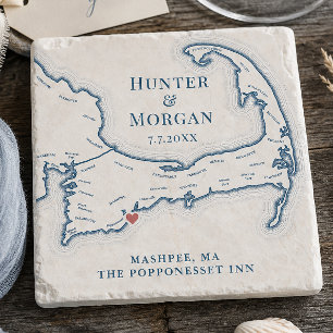 Popponesset Inn Huwelijksgunst Cape Cod Kaart Stenen Onderzetter