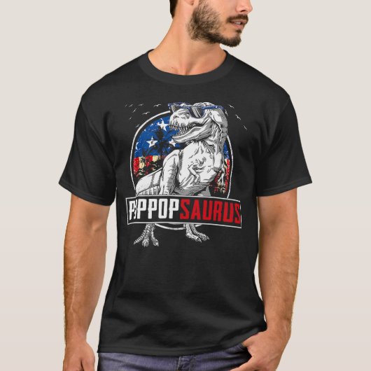 Poppopsaurus Dinosaur T Rex American Flag Family M T-shirt (Voorkant)