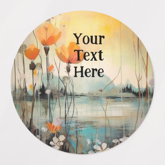 Poppy Abstract Landschap met rode klaprozen Labels (Design 2)