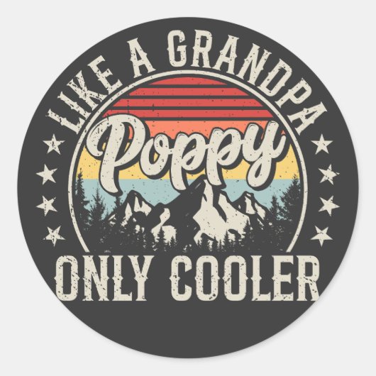 Poppy als een opa alleen koelere retro ronde sticker (Voorkant)