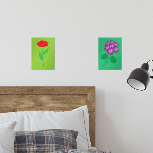 Poppy and Geranium Flowers Muurkunst Sets (Slaapkamer)