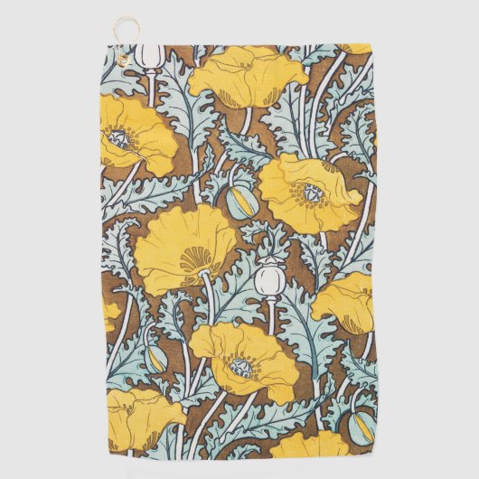 Poppy Art Illustratie Gele bloem Golfhanddoek (Voorkant)