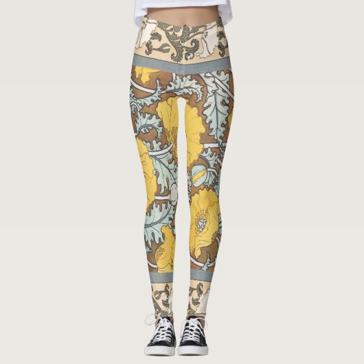 Poppy Art Illustratie Gele bloem Leggings (Voorkant)