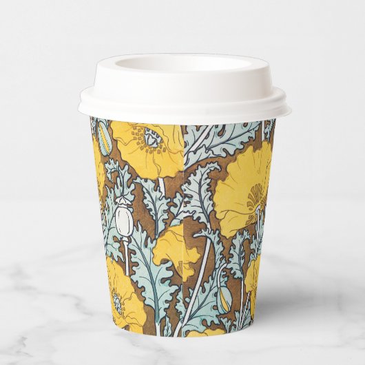 Poppy Art Illustratie Gele bloem Papieren Bekers (Rechts)