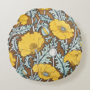Poppy Art Illustratie Gele bloem Rond Kussen