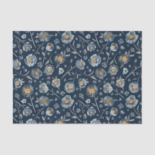 Poppy Blauw Bloemen Patroon Gift Tissuepapier (Voorkant)