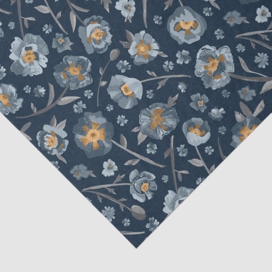 Poppy Blauw Bloemen Patroon Gift Tissuepapier (Detail)