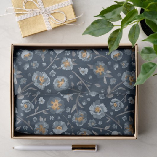 Poppy Blauw Bloemen Patroon Gift Tissuepapier (Geschenk)