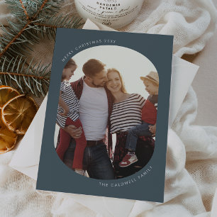 POPPY Blauw Modern Fun Family DIY Foto Kerstmis Feestdagenkaart