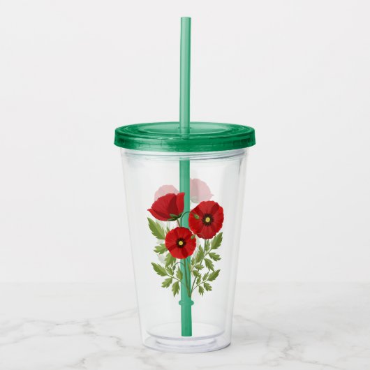 Poppy bloeiende vrolijke zomerbloemen acryl drinkbeker (Voorkant)