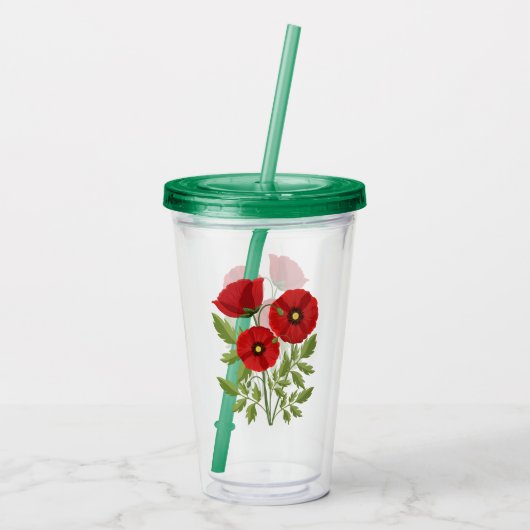 Poppy bloeiende vrolijke zomerbloemen acryl drinkbeker (Achterkant)