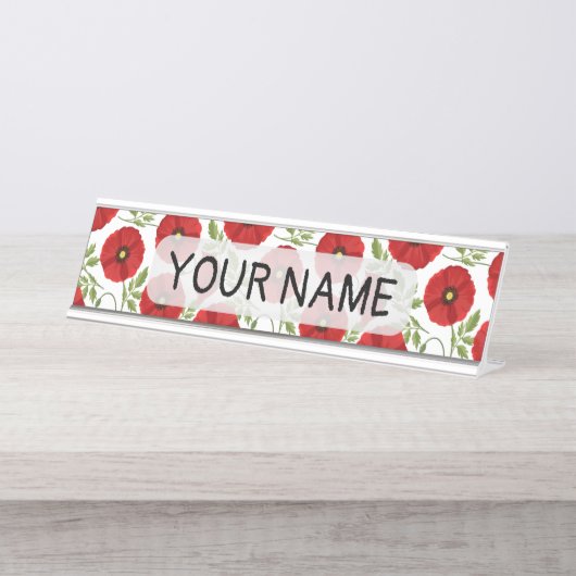 Poppy bloeiende vrolijke zomerbloemen bureau naambordje (Voorkant)