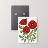 Poppy bloeiende vrolijke zomerbloemen button (Voorkant / Achterkant)