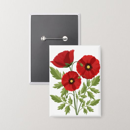 Poppy bloeiende vrolijke zomerbloemen button (Voorkant / Achterkant)