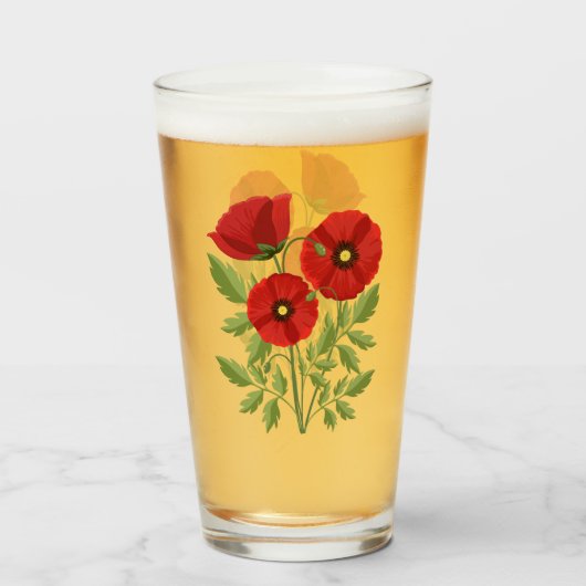 Poppy bloeiende vrolijke zomerbloemen glas (Voorkant gevuld)