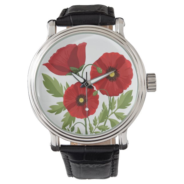 Poppy bloeiende vrolijke zomerbloemen horloge (Voorkant)