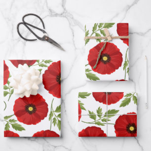 Poppy bloeiende vrolijke zomerbloemen inpakpapier vel