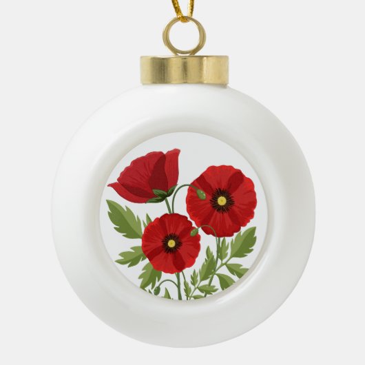Poppy bloeiende vrolijke zomerbloemen keramische bal ornament (Voorkant)