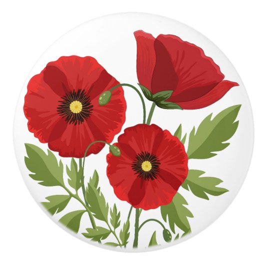 Poppy bloeiende vrolijke zomerbloemen keramische knop (Voorkant)