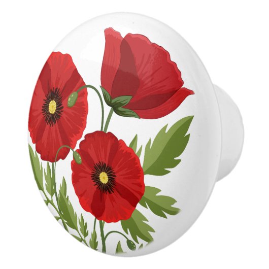 Poppy bloeiende vrolijke zomerbloemen keramische knop (Rechts)
