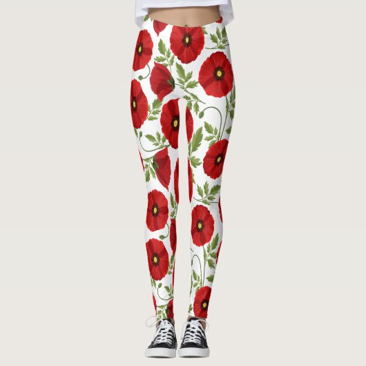 Poppy bloeiende vrolijke zomerbloemen leggings (Voorkant)