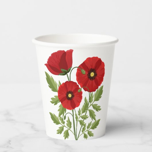 Poppy bloeiende vrolijke zomerbloemen papieren bekers (Voorkant)