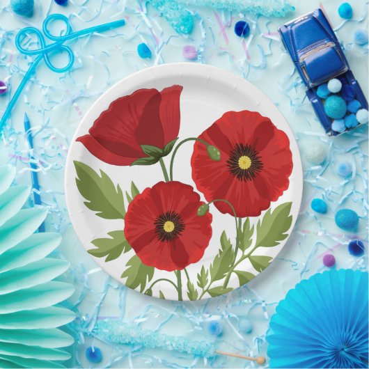 Poppy bloeiende vrolijke zomerbloemen papieren bordje (Feest)