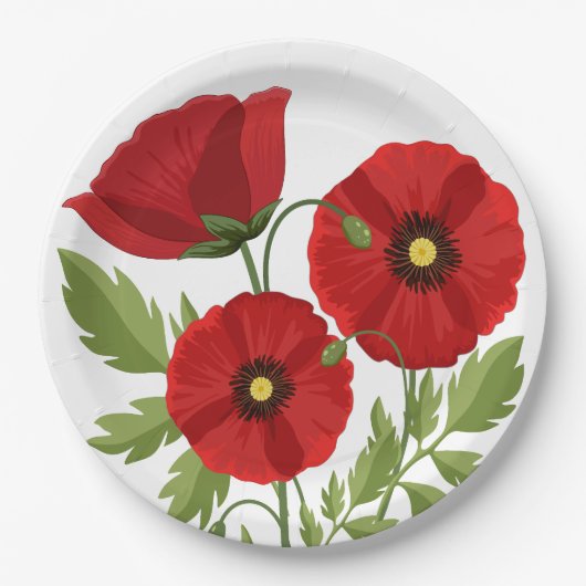 Poppy bloeiende vrolijke zomerbloemen papieren bordje (Voorkant)