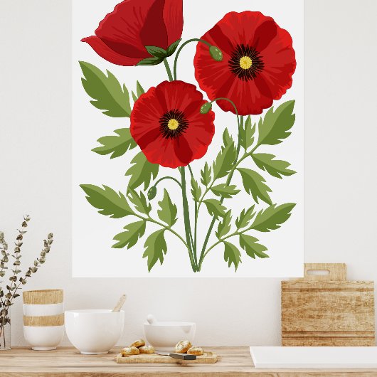 Poppy bloeiende vrolijke zomerbloemen poster (Keuken)