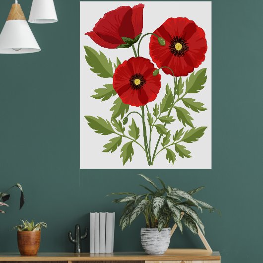 Poppy bloeiende vrolijke zomerbloemen poster (Woonkamer 1)