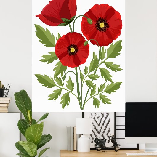 Poppy bloeiende vrolijke zomerbloemen poster (Thuiskantoor)
