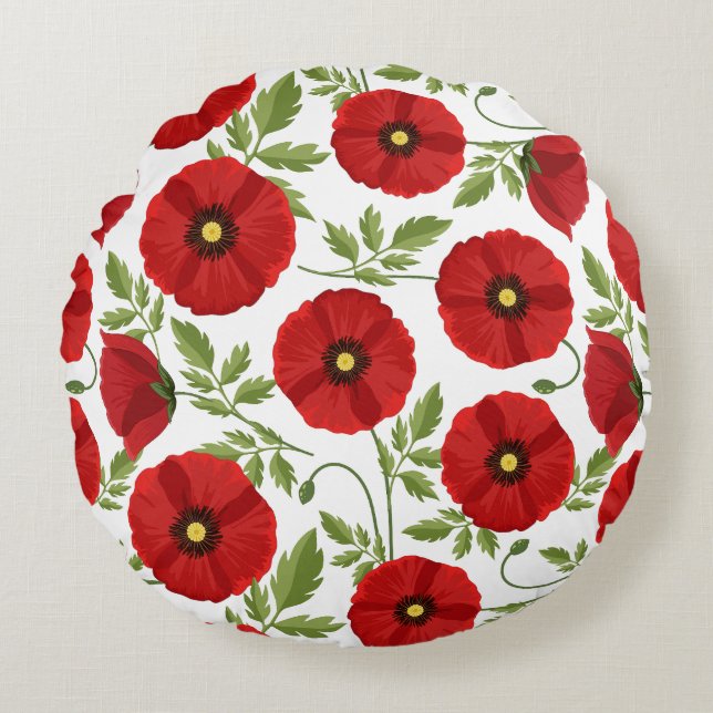 Poppy bloeiende vrolijke zomerbloemen rond kussen (Voorkant)