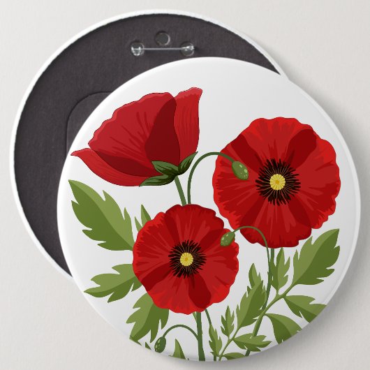 Poppy bloeiende vrolijke zomerbloemen ronde button 6,0 cm (Voorkant /achterkant)